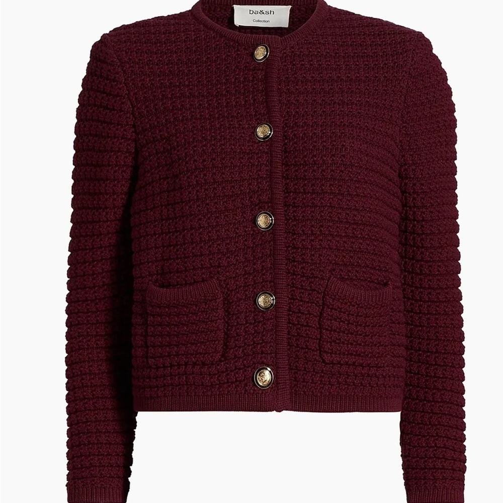 Ba&sh Burgundy Textured Button-Up Cardigan